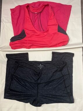Athleta Black Shorts with Lululemon Red and Pink Tank Layer